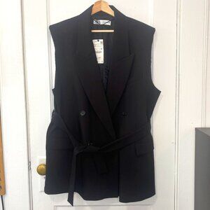 NWT Zara Women's Black Double Breasted Belted Vest, Size XXL w/ Disclaimer